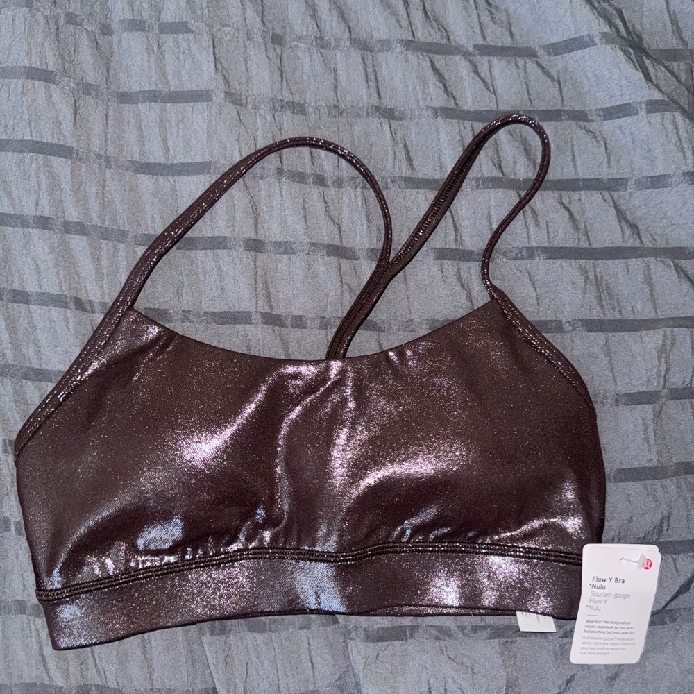 Nwt!! Lululemon Flow Y Bra Nulu Shimmering Metallic Bralette